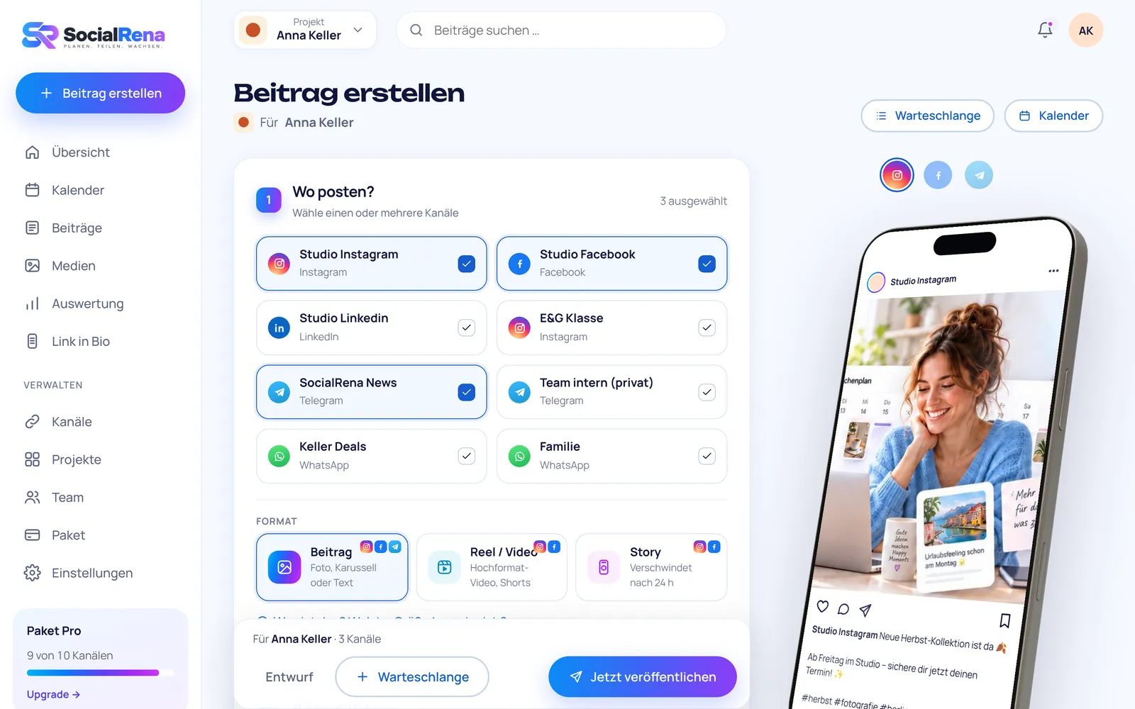 SocialRena paneli: gönderi oluştur